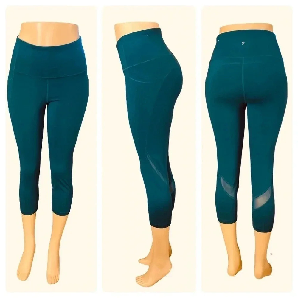 OLD NAVY Women Active High-Waisted Cropped Green Legging Size Medium